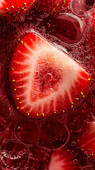 Fototapeta premium Close-up of a fruit slice in sparkling soda water with bubbles background macro photography