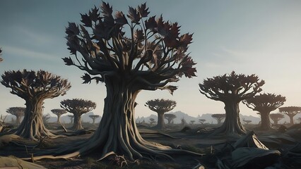 Obraz premium Forest of strange and mysterious trees - Generative AI. 