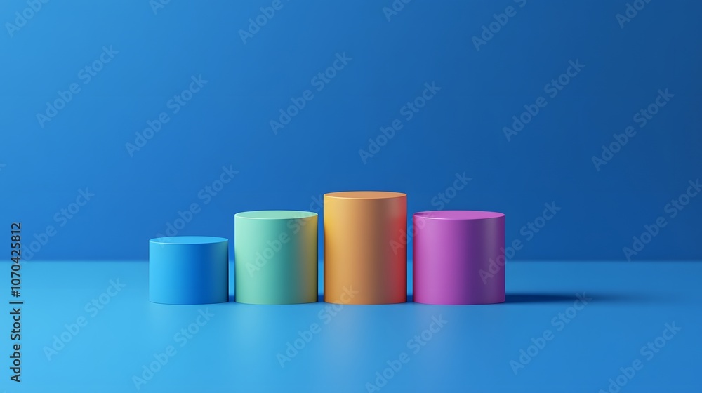 Poster A clean, minimalist 3D performance report with stacked bar graphs in different colors, neatly arranged against a rich blue background, 4k resolution, no background, no shadow
