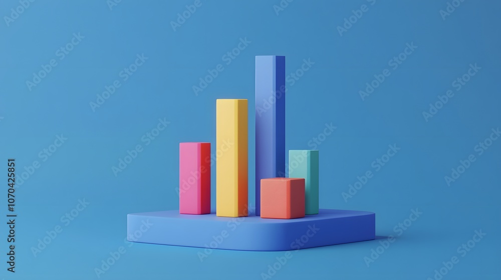 Poster A clean, minimalist 3D performance report with stacked bar graphs in different colors, neatly arranged against a rich blue background, 4k resolution, no background, no shadow