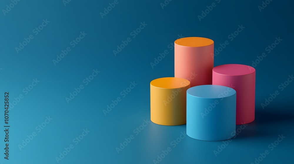 Poster A clean, minimalist 3D performance report with stacked bar graphs in different colors, neatly arranged against a rich blue background, 4k resolution, no background, no shadow