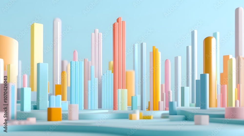 Poster A professional-looking 3D performance report with bars and line charts designed in contrasting colors, displayed neatly on a pastel blue background, 4k resolution, no background, no shadow