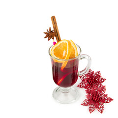 Hot red mulled wine isolated on a white. Free space for text.