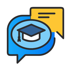 Speech bubbles with graduation cap icon for educational chat

