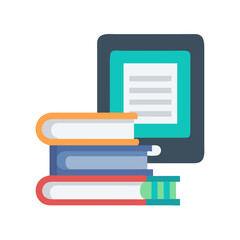 Obraz premium Books and tablet for hybrid learning and digital resources