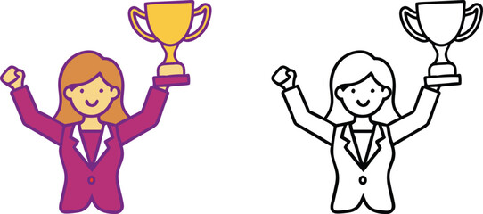 Businesswoman Holding Trophy Celebrating Success