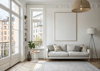 Modern Scandinavian Apartment Interior Mockup with White Poster