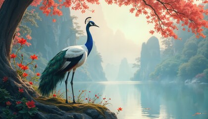 Fototapeta premium Peacocks in the beautiful, rich scenery