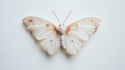 Obraz premium Clothes moth with soft, pale wings, vibrant yet subtle on white background.