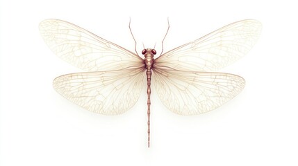 Detailed mayfly with thin, delicate wings, isolated on a white background.