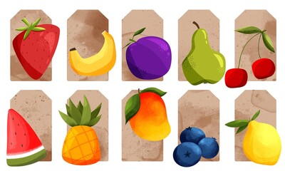 Craft Tags with Bright Fruit Patterns for Packaging