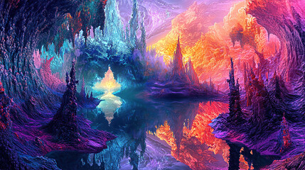 Fototapeta premium art, animal, snake, water, design, fish, illustration, painting, pattern, sea, nature, color, flower, colorful, paint, in a dreamscape the surface reflects the early mor, untry, generative ai, landsca