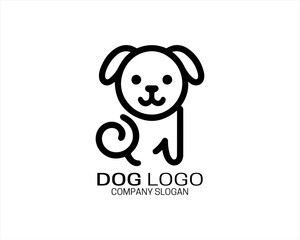 Minimalist lines outline dog logo design icon symbol vector illustration.