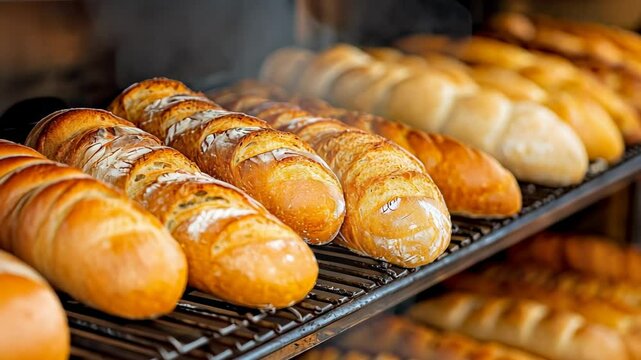 Freshly Baked Baguettes on a Cooling Rack, bread, bakery, baking, crusty, golden