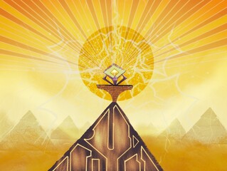 2D stylized mystical egyptian pyramid digital canvas, wallpaper, background. Art decoration.