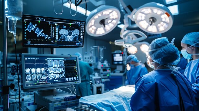 Robotic surgery in a modern operating room showcasing advanced medical technology and healthcare professionals collaborating on patient care