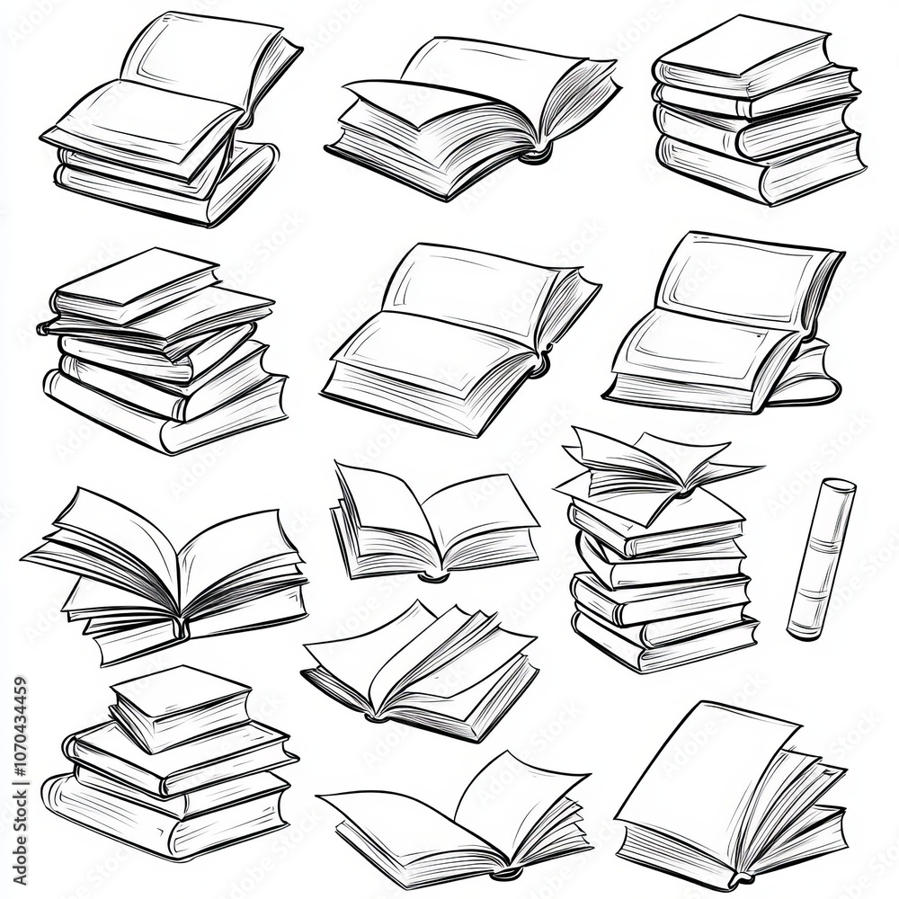 Poster decorative seamless pattern with doodle outline of textbooks. linear wallpapers with library encyclo