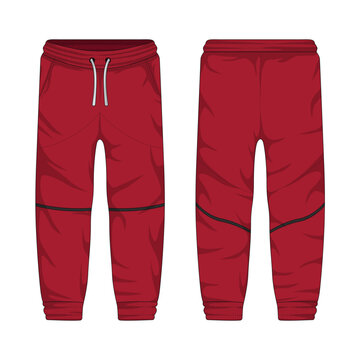 Red men sweatpants mockup front and back view