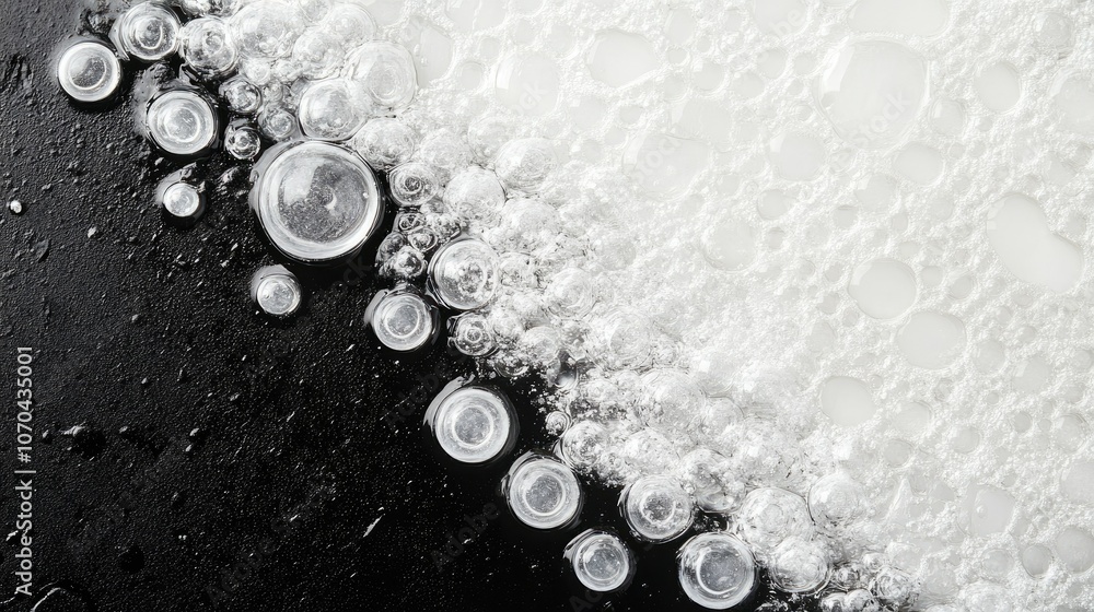 Poster close-up top view of ice with air bubbles frozen inside, creating unique textures. copy space