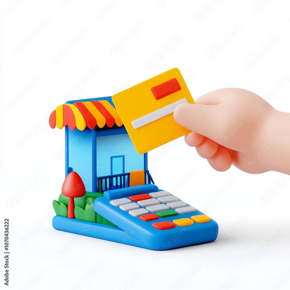 Poster animated hand making a cashless payment from a smartphone. the character is using a mobile banking a