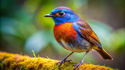 Obraz premium Tiny, fluffy Long-tailed Tit perched amidst forest foliage, captured in macro detail.
