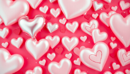 Obraz premium Heart-shaped confetti falls on a pink background, a romantic vector illustration perfect for Valentine's Day designs