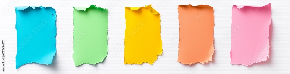 Poster there are bunches of torn papers, colorful notebook pages with rough edges, plus blank and checkered