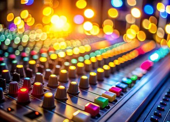 Fototapeta premium Vibrant audio production with a mesmerizing console bokeh.