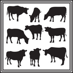 Set of Cow silhouette vector illustration.