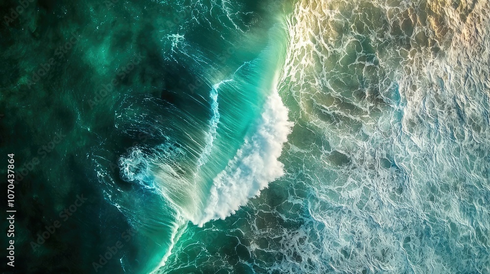 Poster aerial view of ocean waves crashing and creating a beautiful abstract pattern in the water.