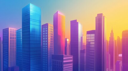 Corporate towers gleaming with reflective glass overlooking a vibrant skyline ideal for architectural showcases