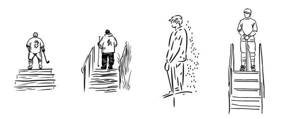 Obraz premium Cartoonish drawing showing a hockey stick holding man wearing a jacket