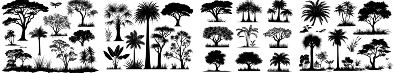 Silhouettes of forest trees isolated in modern style