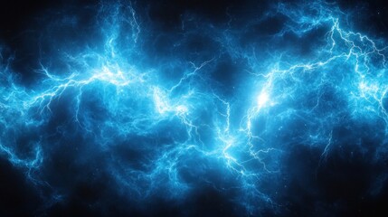 Abstract blue lightning strikes on a dark background.