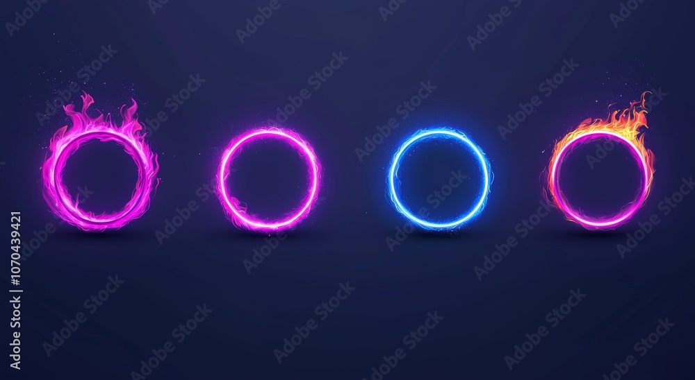 Poster a fire circle with a light trail glow effect. an isolated magic flare ring with motion blur. a twirl