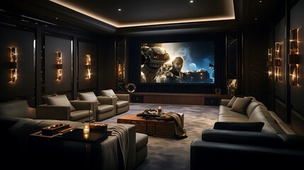 Lavish Cinema Room with Plush Seats and Immersive Sound System
