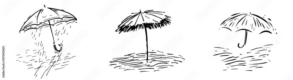 Poster modern umbrella line drawing. hand drawn line icon. isolated icon. design linear artwork element. fl