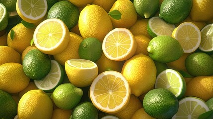 Vibrant collection of fresh lemons and limes arranged artistically perfect for culinary presentations and refreshing beverages