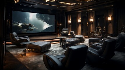 Lavish Cinema Room with Plush Seats and Immersive Sound System
