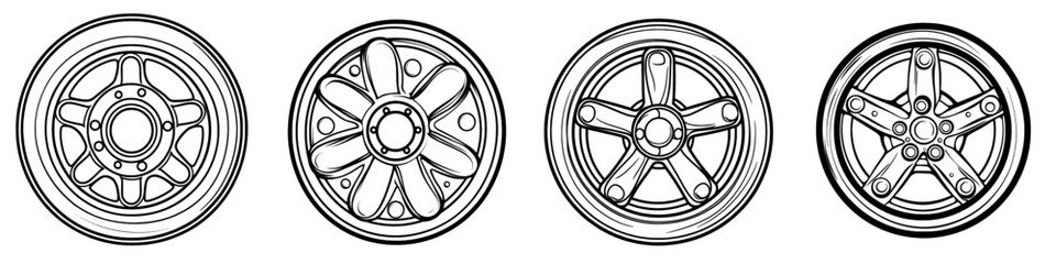 Obraz premium Icon in solid outline style, in circle, round black color, for car clutch and flywheel cohesion transmission kits