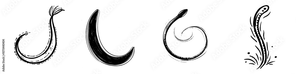 Aufkleber an abstract charcoal curly line illustration created using brush strokes as a background element