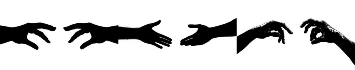 Fototapeta premium Hands holding black silhouettes, supporting and caring