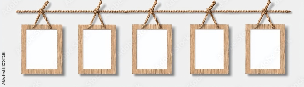 Poster set of square blank paper photographs isolated on transparent background in white frames attached to