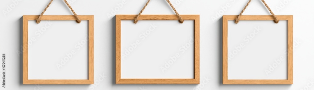 Poster detailed set of instant photos on rope attached with clothespins and paperclips. white frames with s