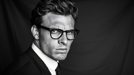 Fototapeta premium Professional man in glasses and suit a stylish representation of modern elegance