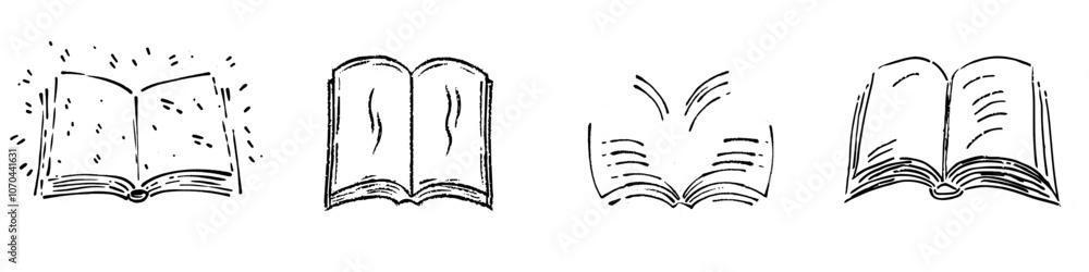 Poster an open book icon on a transparent background in black line art