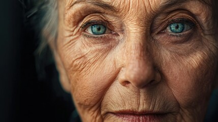 Obraz premium Beautiful mature woman over 70 with wrinkles.