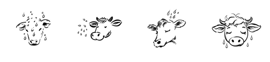 Fototapeta premium Logo of cow with horns. Symbol of dairy farm. Monochrome graphic illustration.