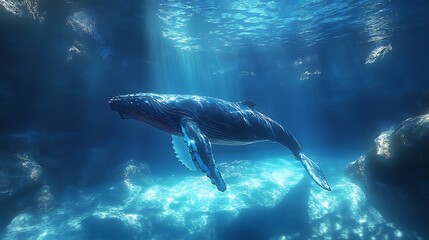 Fototapeta premium Whale glides gracefully through ocean waters