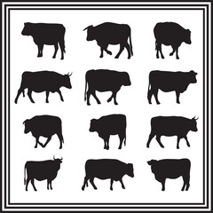 A big collection of bull silhouette set, bull silhouette logo isolated on white background.